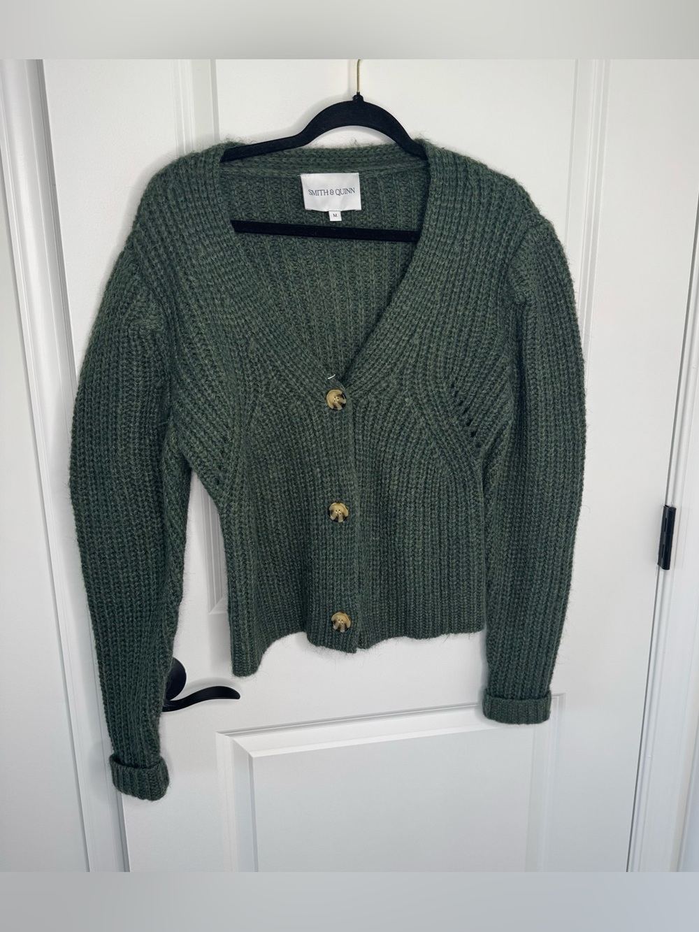 Smith & Quinn Green Knit V-Neck Button-Front Long Sleeve Cardigan Sweater M